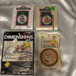 4 Vintage Cross Stitch Kits Set with Various Designs